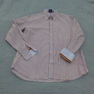 Paul & Shark Yachting Shirt Mens 42 Striped Button Up Italy Made Orange Blue